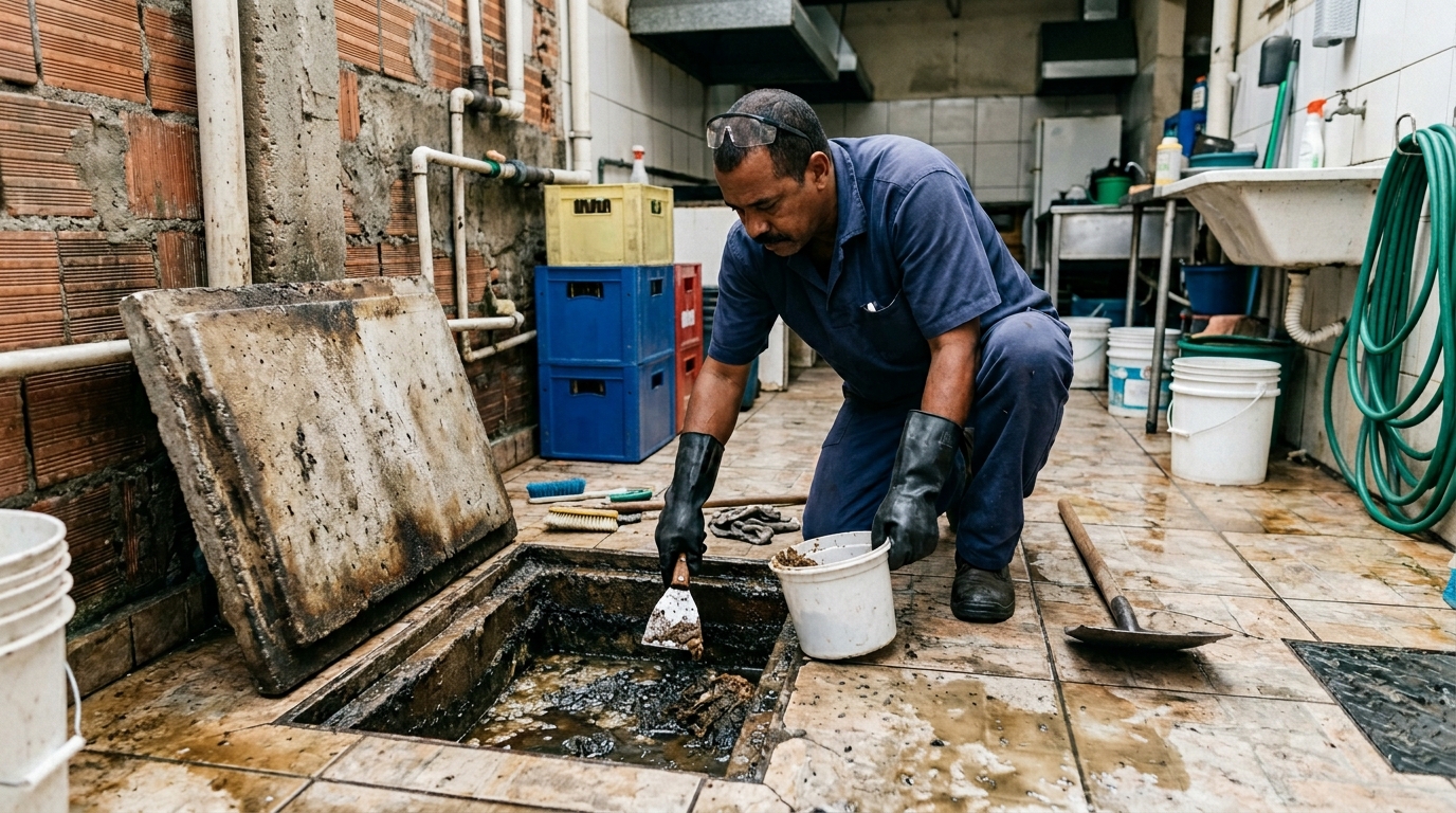 Limpeza de caixa de gordura residencial em Santo André‑SP